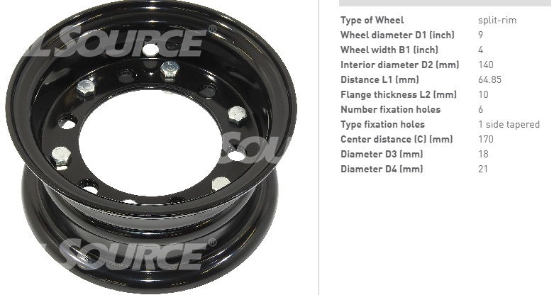 Колісний диск (з болтами) 4.00-9 розбірний Sumitomo 11FL25PAXI 2LD Sumitomo