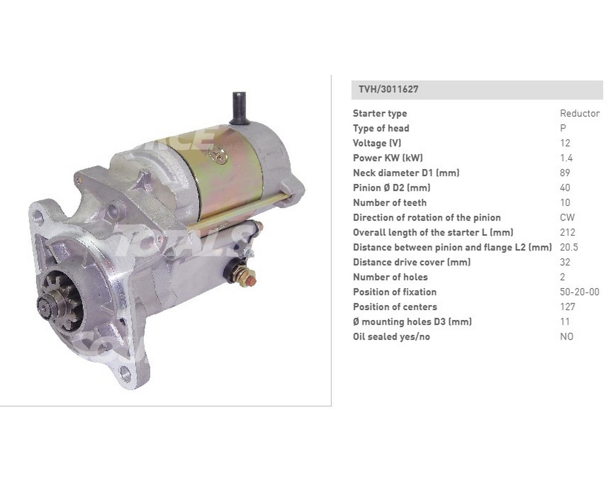 Стартер ДВЗ [tm20,tm27] Nissan (12V бендикс z = 10 d = 40 / Dпосад. = 90 Lотв. = 126)